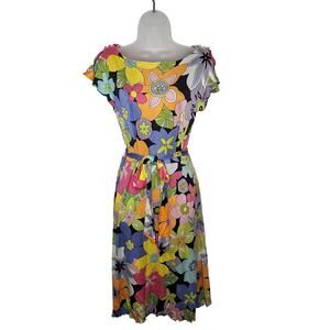 Vintage Y2K Tori Richard 100% Silk Dress Floral 8 Hawaiian Jersey Short Sleeve